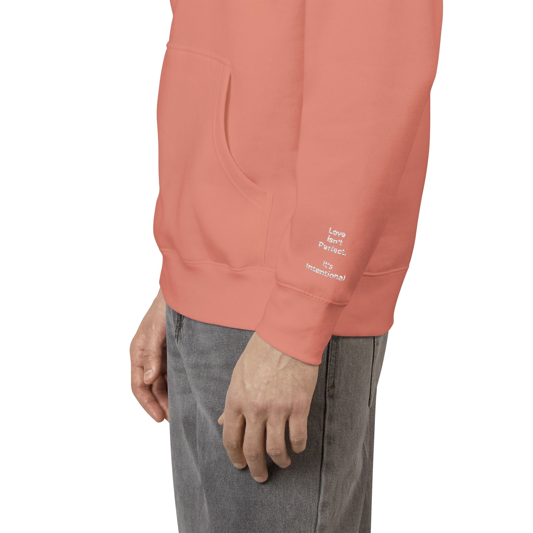 Love Isn't Perfect Men's Fleece Hoodie — "Love Isn't Perfect. It's Intentional."