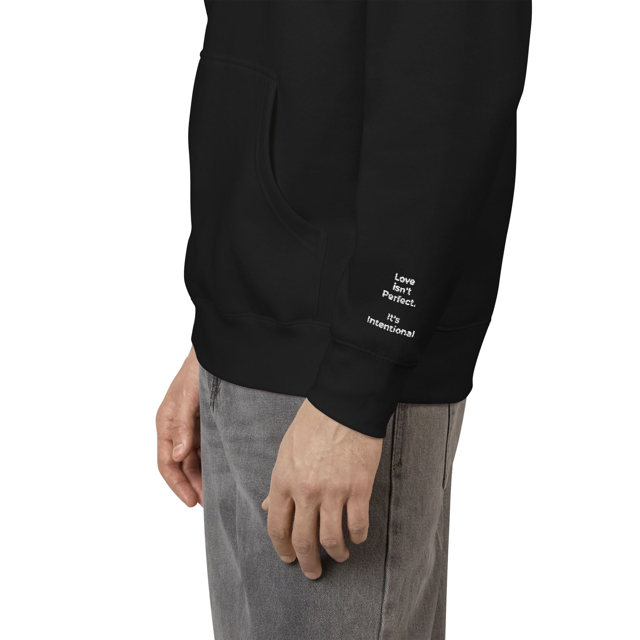 Love Isn't Perfect Men's Fleece Hoodie — "Love Isn't Perfect. It's Intentional."