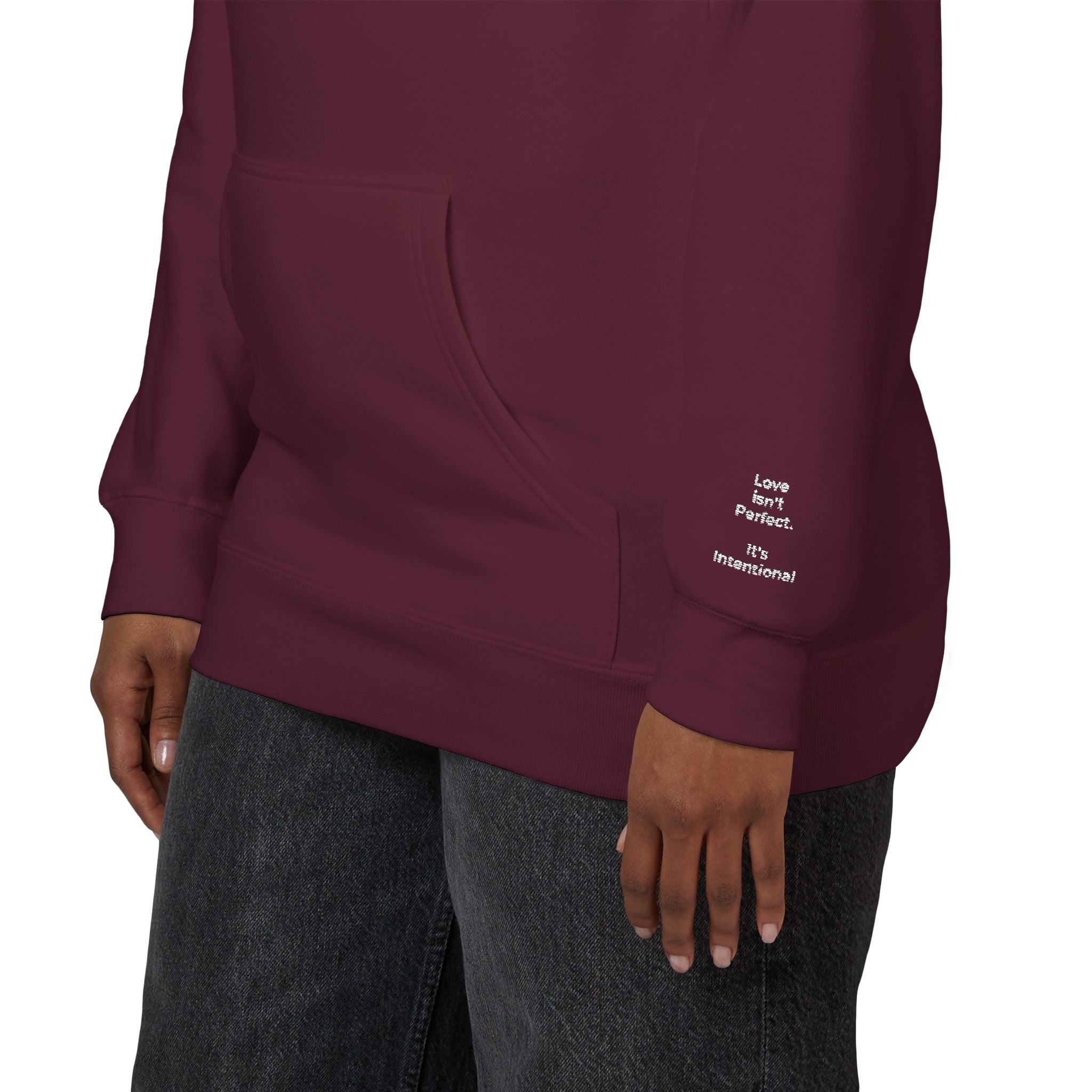 Love Isn't Perfect Women's Fleece Hoodie — "Love isn't Perfect. It's Intentional."